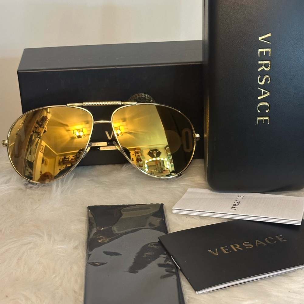 Versace Gold Aviator Sunglasses with Mirror Lenses Unisex!
